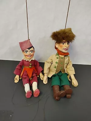 Vintage Pair Marionett Folk Art Hand String Puppets Ceramic Clay • $40