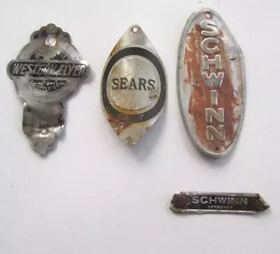 4 Bicycle Head Badge Nameplates Schwinn Sears Western Flyer  Metal Vintage • $32.40