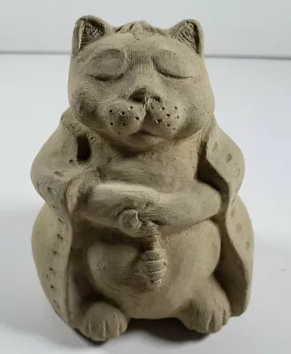 MEDITATING PEACEFUL CAT Solid Stone Small Sculpture Old Stone Tan 3  • $14