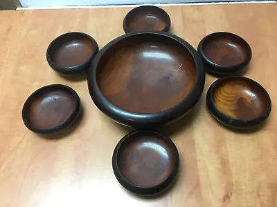 Vintage Solid Wood Turned Bowl Set Of 7 Mid Century Dinner Salad • $29.98