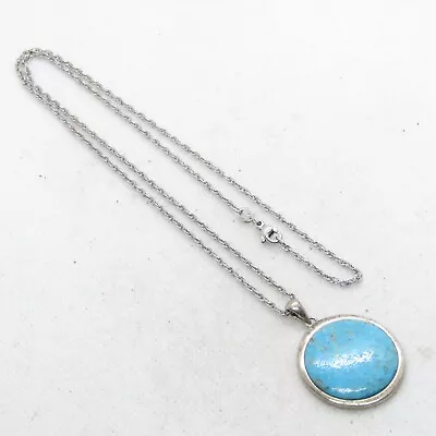 Vintage Sterling Silver 925 Round Turquoise Necklace 20  K3240 • $49.95