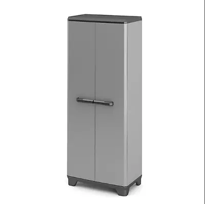 Tall Plastic Cupboard Storage Outdoor Garden Shelves Utility Box Grey Black • £93.99