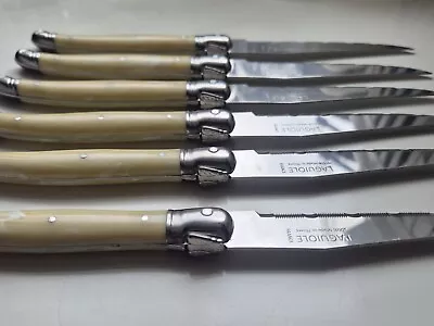 6 Laguiole Steak Knives. Bee Design. Bone Effect Handle. Vintage? • £9.99