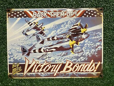 Vintage Victory Bonds Porcelain Sign American Military War Navy Air Force Plane • $194