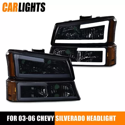 Fit For 03-07 Chevy Silverado 1500-3500 Smoke / Chrome LED DRL Bumper Headlights • $87.60