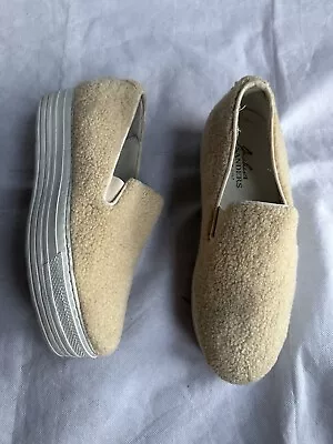 £45 • Buy Joshua Sanders Platform Trainers Size 4 Plush Teddy Cream Beige Shoes