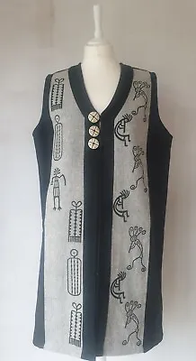 £38.99 • Buy Venus Imports Long Duster Vest Wearable Art Tribal Pockets Black& Neutral Size M