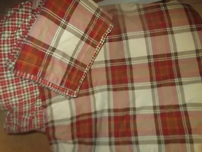 Eddie Bauer Home Duvet Cover Full Queen Beige Red Rust Plaid 2 Pillow Shams • $46