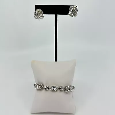 VTG EISENBERG Bracelet Tennis Clear Rhinestones Clip On Earrings Bling • $27.97