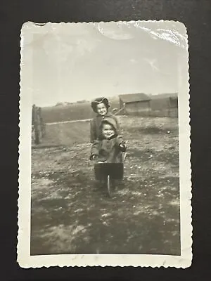 VINTAGE PHOTO Little Girls Sisters In Farmyard Vernacular Snapshot Rural Life • $7