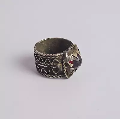 Vintage Moroccan Berber Hair Ring With Red Cabochon • $30