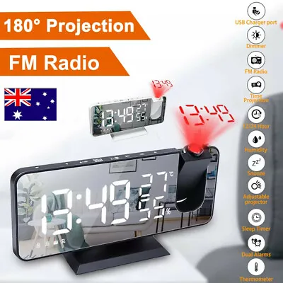 $28.59 • Buy LED Digital Projection Alarm Clock FM Radio Snooze Dimmer Ceiling Projector USB