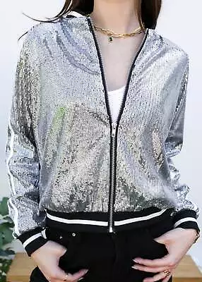 Striped Metallic Sequin Varsity Jacket • $39.99