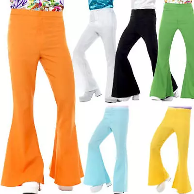 Flared Trousers Mens 60s 70s Fancy Dress Groovy Disco Hippy Adult Costume Pants • £15.49