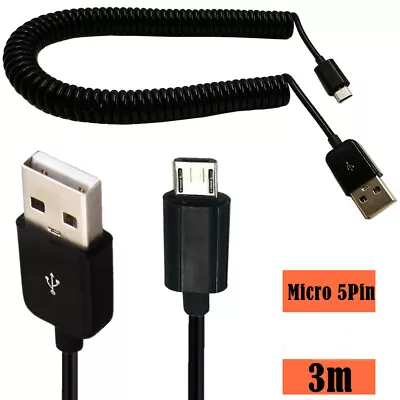 10Ft Spiral Coiled Micro USB 5Pin 5P Male To USB 2.0 A Male Plug Cable Cord Jack • $4.19