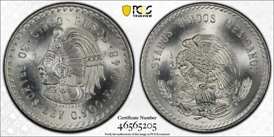 1948 Mo Mexico 5 Peso Cuauhtemoc PCGS MS 65 • $75