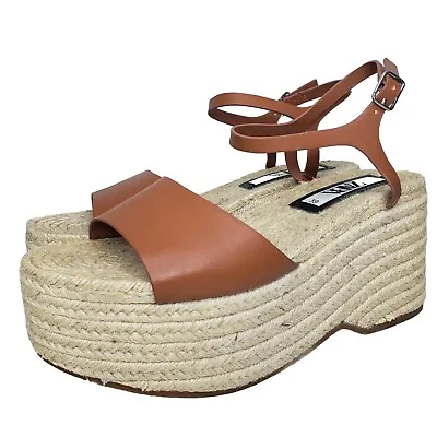 Zara Platform Espadrille Sandals Size 39 Vegan Brown Leather Retro Y2K Shoes 90s • $39.99