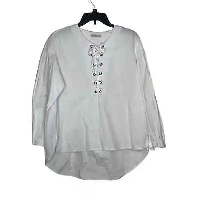 Mes Demoiselles Paris Kasu Women Top Lace Up Puff Sleeve Hi-Lo White Cotton Sz 1 • $23.99