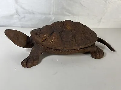 Cast Iron Garden Turtle Trinket Box With Hinged Lid • $26.99