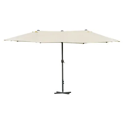 Outsunny 4.6M Garden Patio Umbrella Canopy Parasol Sun Shade W/ Base Off White • £85.99