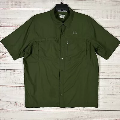 Under Armour Shirt Mens Vented Fishing 2XL Green Short Sleeve Loose Outdoor • $15.99