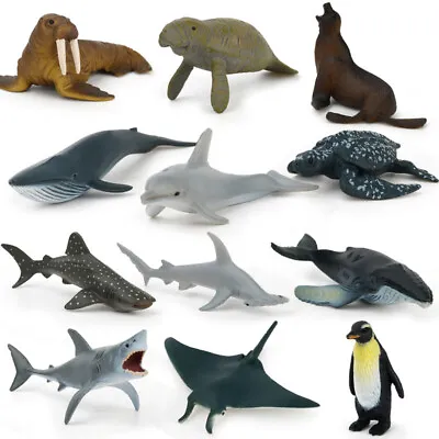 12pcs Kids Toys Small Plastic Figures Sea Zoo Animal Safari Set Wild Ocean Model • £9.29