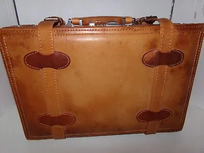 Vintage Tan Genuine Leather Luggage Strapped Travel Small Hard Case • $125