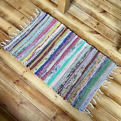 FAIR TRADE Ethnic HIPPY Boho HIPPIE Eco FRIENDLY Upcycled  MULTICOLOURED Rag RUG • £9.95