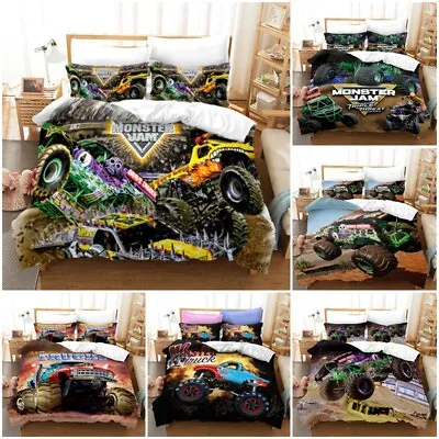 $45.99 • Buy Monster Jam Trucks Quit Duvet Cover Bedding Set+Pillowcase Single Double Gift AU