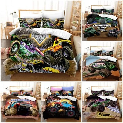 Monster Jam Trucks Quit Duvet Cover Bedding Set+Pillowcase Single Double Gift AU • $28.99