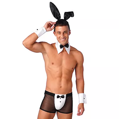 Men's Waiter Cosplay Costume Lingerie Sets Vest Boxer Briefs With Bow Tie Cuffs • £17.51