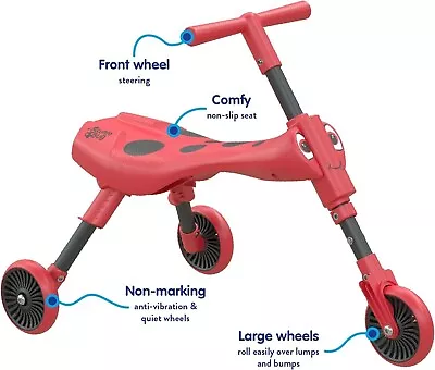 Scuttlebug Ride On For Kids Walking Tricycle With A Foldable Design-Red Ladybird • £24.99