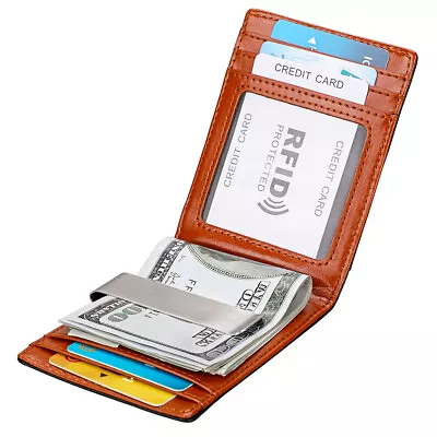 RFID Blocking Slim Mens Wallet With Money Clip Leather Bifold Credit Card Holder • $9.98