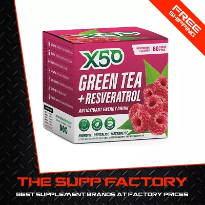 X50 GREEN TEA 60srv RASPBERRY Flavour | Fat Burner Energy Detox Antioxidant • $54.95