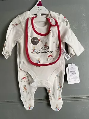 Brand New Nutmeg Peter Rabbit My First Christmas 3 Piece Set Age Newborn • £10