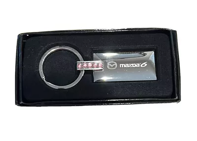 MAZDA 6 Jeweled Rectangular Silver Key Ring Pink Jewels NEW IN BOX • $14.50