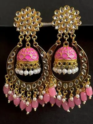 Bollywood Meenakari Chandbali Jhumka With Dome Shape Indian Earrings Ethnic Gift • $17.95