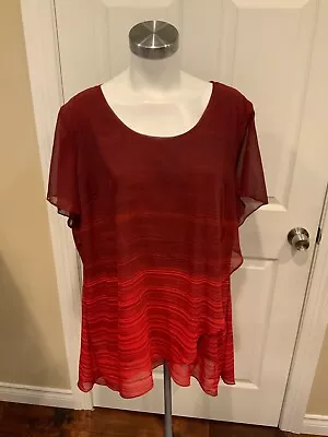 H By Halston Red Striped Billowing Short Sleeve Top Size 1X (Plus) • $28