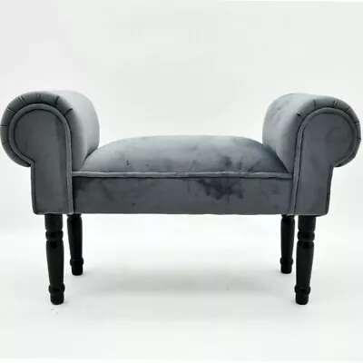 £74.99 • Buy Velvet Window Seat Grey Bed End Sofa Chair Chaise Lounge Bench Pouffe Bedroom