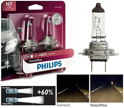 Philips VIsion Plus 60% H7 55W Two Bulbs Head Light Low Beam Upgrade Replacement • $28.98