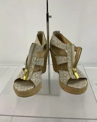 MICHAEL Michael Kors Off-White Faux Leather Zip Platform Espadrille Sandals 6.5 • $20