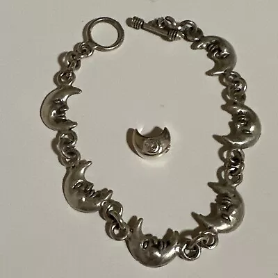 Vintage Silver Moon Celestial Crescent Figure Bracelet Free Moon Pendant • $30