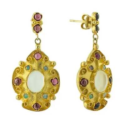 Mughal Moonstone Garnet And Opal Earrings: Museum Of Jewelry • $174.95