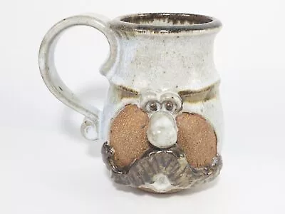 Vintage Stoneware Funny Face Mustache Coffee Cup / Mug Signed Very Good • $17.99