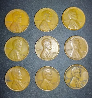 $59.99 • Buy 1940-1949 Lincoln Wheat Penny Lot Of 9! All No Mint Mark! Rare! No 1943