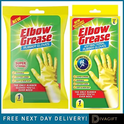 Elbow Grease Strong Antibacterial Rubber Gloves Durable Cotton Lined Non-slip • £3.99
