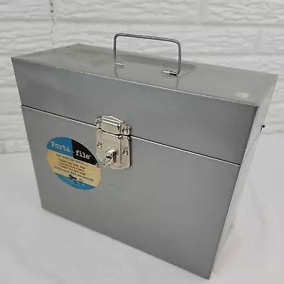$24.95 • Buy Vtg Gray Metal Porta-file Storage Box & KEY Hamilton Skotch USA File Locks
