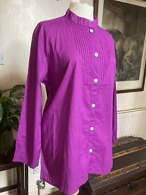 Penny Plain Magenta Pink Purple 100% Cotton Nehru Collar Shirt Blouse Size 16  • £12