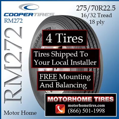 275/70R22.5 RV Tires Motor Home Tires Roadmaster RM272 Includes Shipping/Install • $3450