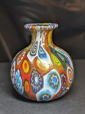 Vintage Gambaro & Poggi Murano Art Glass Millefiori Bud Vase With Aventurine • $108